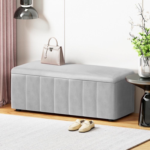 Artiss Storage Ottoman Blanket Box Velvet Grey 103cm