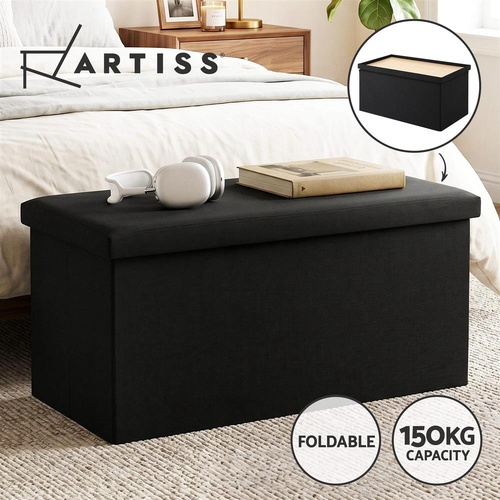 Artiss Storage Ottoman Bench Folding Blanket Box Toy Organiser Foot Stool Black