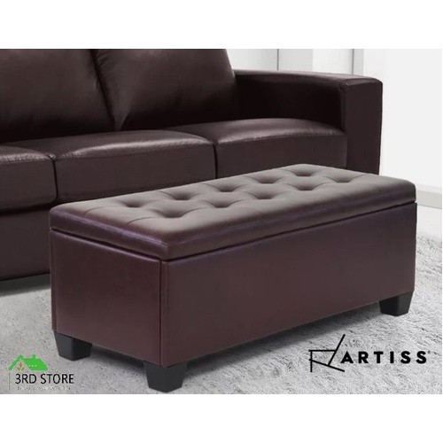 Artiss Blanket Box Ottoman Storage PU Leather Foot Stool Chest Toy Bed Brown