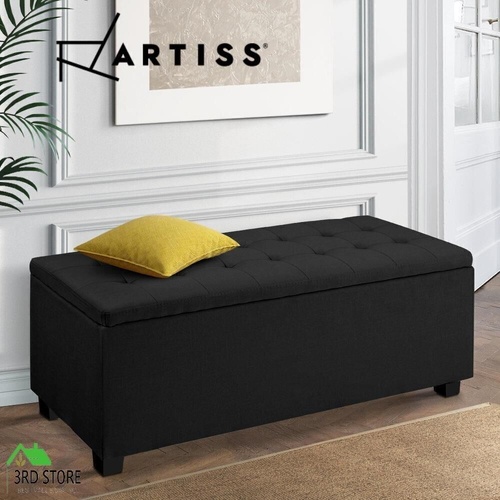 Artiss Blanket Box Ottoman Storage Fabric Footstool Chest Toy Bed Charcoal Black