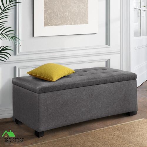 Artiss Blanket Box Storage Ottoman Linen Fabric Foot Stool Chest Toy Bed Grey
