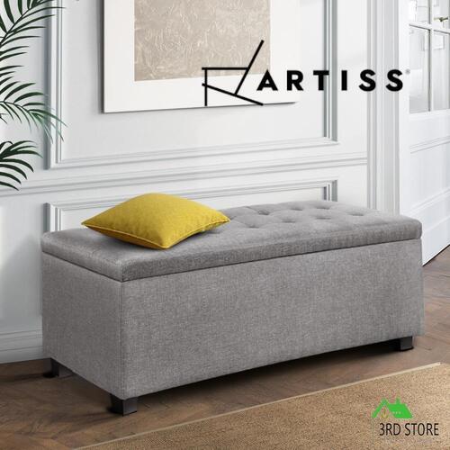 Artiss Blanket Box Ottoman Storage Linen Fabric Foot Stool Toy Large Light Grey