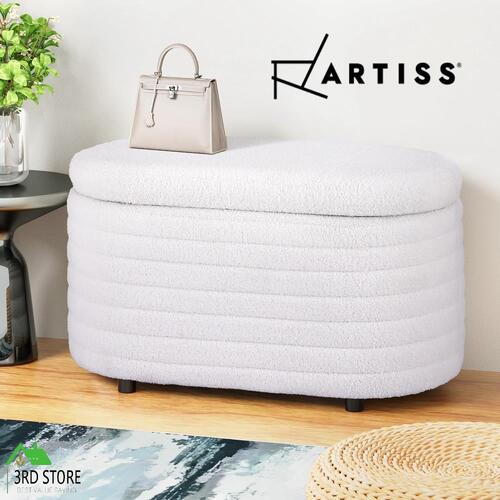 Artiss Storage Ottoman Blanket Box 87cm Boucle Fabric Chest Couch Footstool Oval