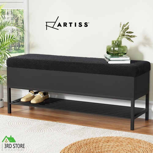 Artiss Storage Ottoman Blanket Box Bench 110cm Boucle Seat Shelf Chest Black