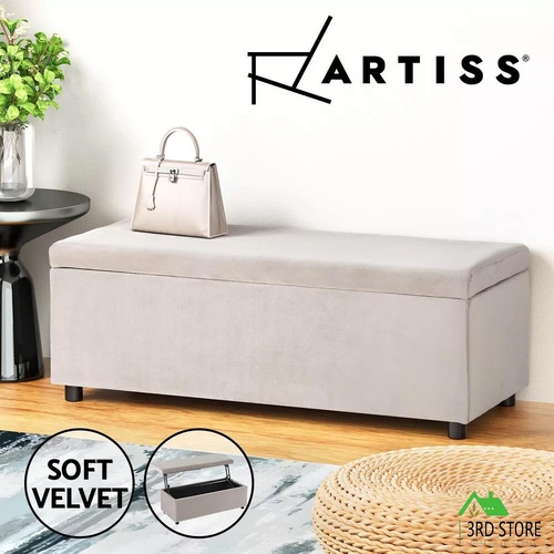 Artiss Storage Ottoman Blanket Box Table 97cm Velvet Taupe
