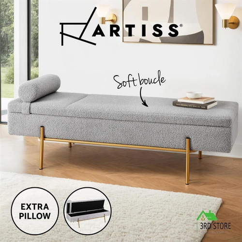 Artiss Storage Ottoman End-of-bed bench 140cm Pillow Boucle Fabric Foot Stool