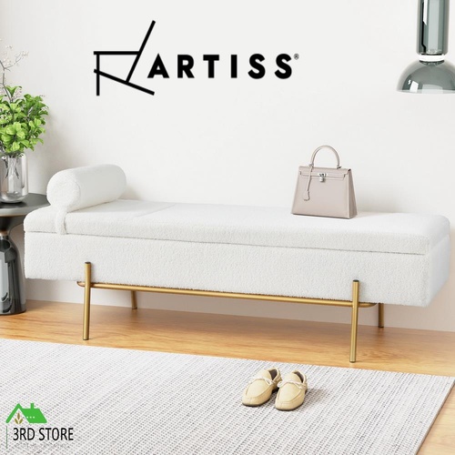 Artiss Storage Ottoman Bed Blanket Box 140cm Extra Pillow Footstool Boucle White