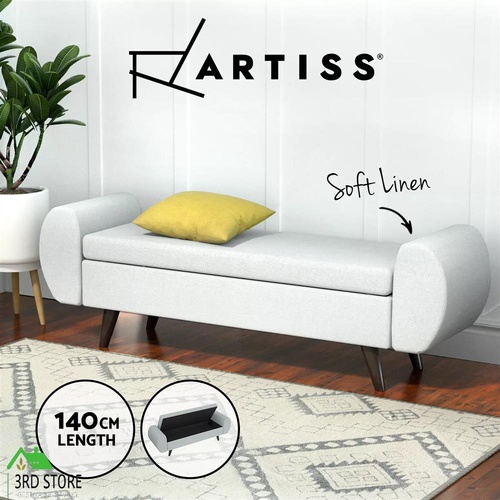 Artiss Storage Ottoman Blanket Box Bench Armrest 140cm Seat Chest Linen Grey