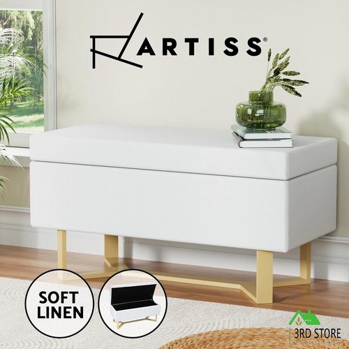 Artiss Storage Ottoman Blanket Box Bench 96cm Criss-cross Linen Seat Chest White
