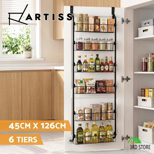 Artiss Over Door Storage Hanger Pantry 6-Tier Metal Hook Hanging Organiser Black