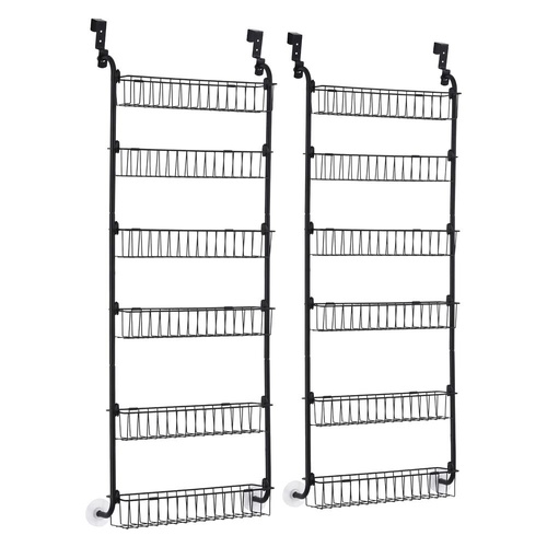 Artiss 2x Over Door Storage Pantry Organiser 6-Tier Metal Hanger Hook Black