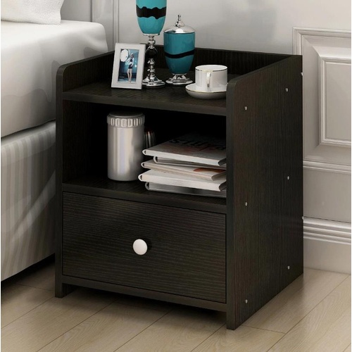 Varossa Classic Bedside Table with Drawer (Black Wood)