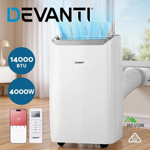 Devanti 3-in-1 Portable Air Conditioner Dehumidifier Fan WiFi Remote 14000BTU
