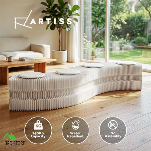Artiss Folding Paper Bench With 4 PU Leather Seat Pads Expandable Accordion Stool For 4 Seats