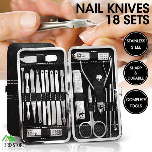 18PCS Manicure Pedicure Stainless Toe Nail Clippers Kit Cuticle Grooming Tools