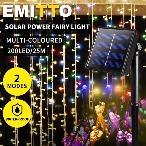 25M 200LED String Solar Powered Multi Colour Fairy Lights Garden Christmas Decor