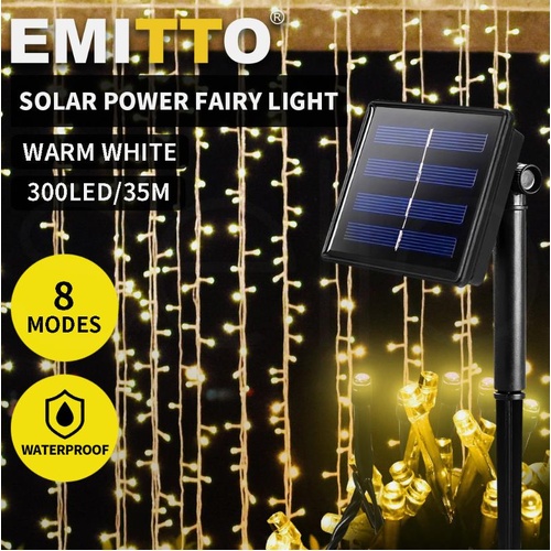 Solar Powered LED Fairy String Lights Outdoor Garden Party Wedding Warm White