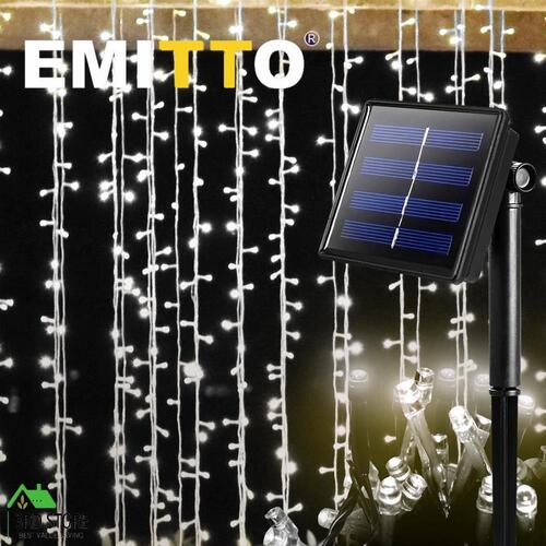 EMITTO 15M 100LED String Solar Powered Fairy Lights Garden Christmas Cold White