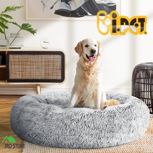 Pet Bed Dog Cat Calming Bed Large 90cm Charcoal Sleeping Comfy Cave Washable