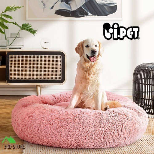 Pet Bed Dog Cat Calming Bed Large 90cm Pink Sleeping Comfy Cave Washable