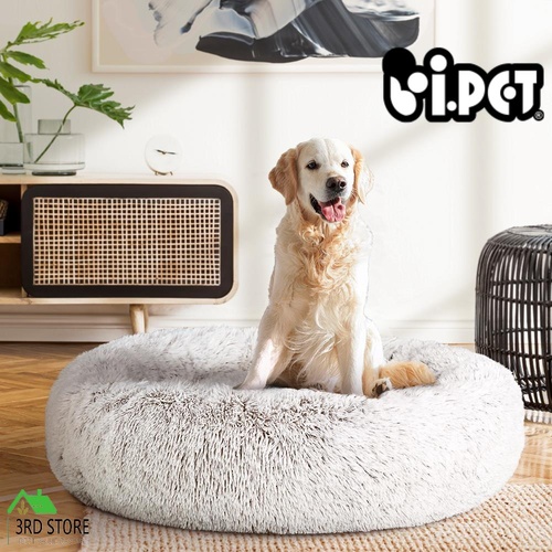 i.Pet Pet Bed Dog Cat 90cm Large Calming Soft Plush White Brown