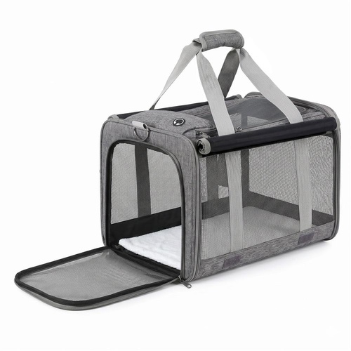 i.Pet Pet Carrier Bag Foldable Dog Cat Durable Crate Travel Cage Portable Car Kennel Grey