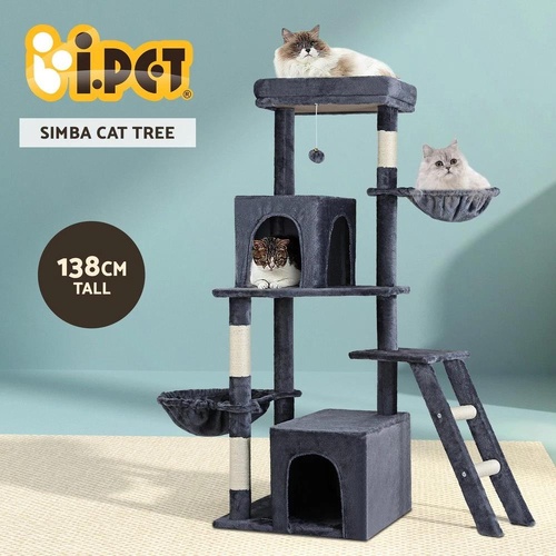 i.Pet Cat Tree Tower Scratching Post Scratcher 138cm Trees Condo House Grey
