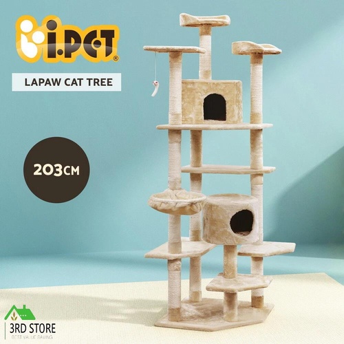 i.Pet Cat Tree Trees Scratching Post Scratcher Tower Condo House Beige 203cm
