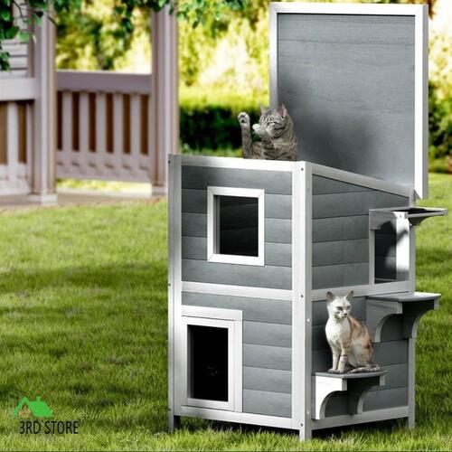 i.Pet Cat House Wooden Outdoor Shelter Rabbit Hutch Condo Small Dog Roof House