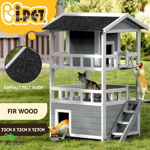 i.Pet Cat House Outdoor Wooden Shelter Rabbit Hutch Condo Small Dog Pet House