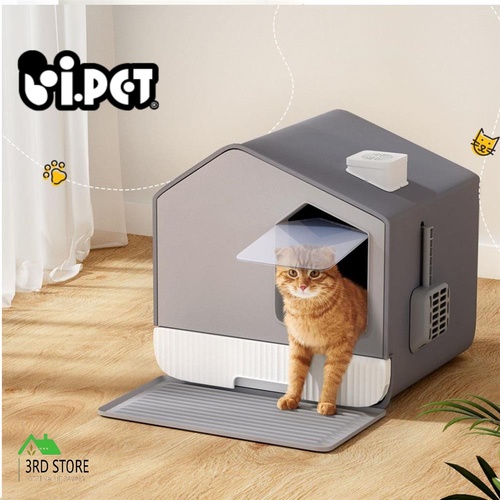 i.Pet Cat Litter Box Large Tray Kitty Toilet Fully Enclosed House Hooded Scoop Mat Grey