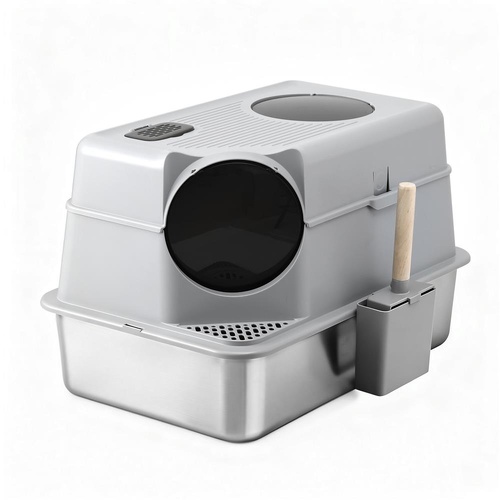 i.Pet Cat Litter Box Large Stainless Steel High Sided Pet Toilet Odour Control