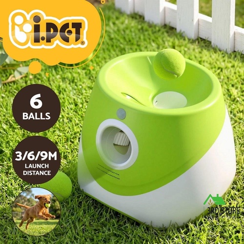 i.Pet Dog Ball Launcher Thrower with 6 Balls & 3/6/9m Launch Distances Green