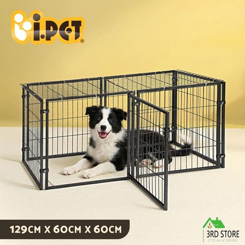 i.Pet Large Dog Crate Cage Playpen 129cm Puppy Pen Pet Enclosure Black