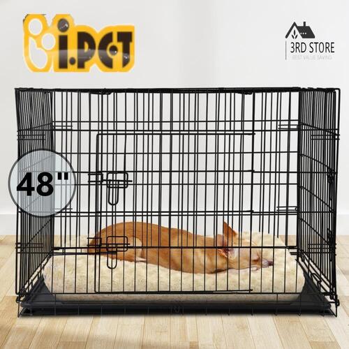 i.Pet 48" Dog Cage Pet Crate Puppy Foldable Metal Kennel Portable 3 Doors XXL