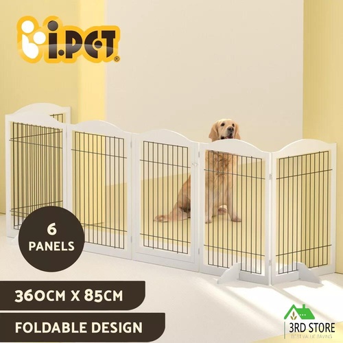 i.Pet Dog Playpen Enclosure 6 Panel Pet Fence Wooden Play Pen