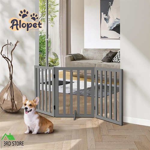 Alopet Wooden Pet Gate Dog Fence 3 Panels 60cm Grey