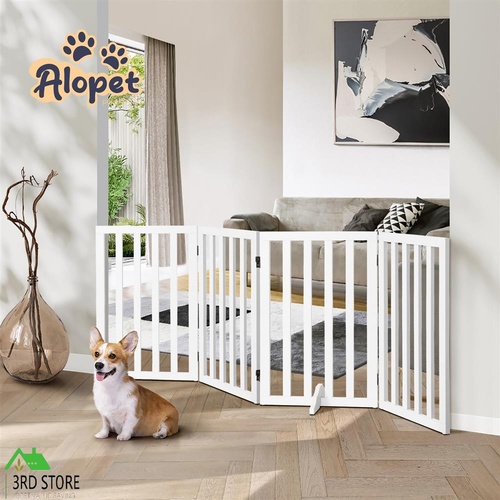 Alopet Wooden Pet Gate Dog Fence Safety Stair Barrier Security Door 4 Panels