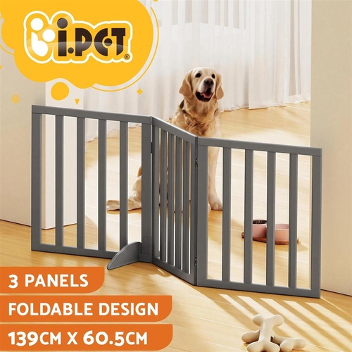 i.Pet Dog Gate Playpen Enclosure 3 Panels Pet Door Fence Wooden Play Pen Stair