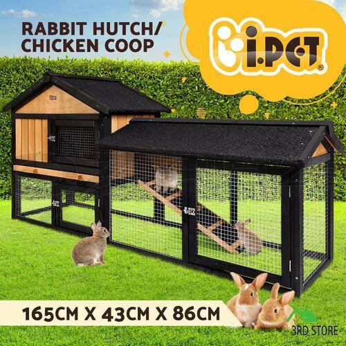 i.Pet Rabbit Hutch Chicken Coop Hutches Large Run Wooden Cage House Outdoor