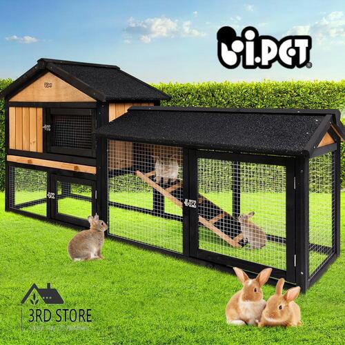 i.Pet Rabbit Hutch Chicken Coop Hutches Large Run Wooden Cage House Outdoor