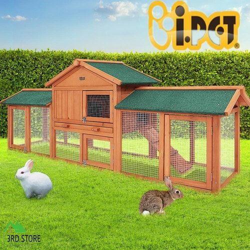 i.Pet Rabbit Hutch Chicken Coop Hutches Large Run Wooden Cage House Outdoor