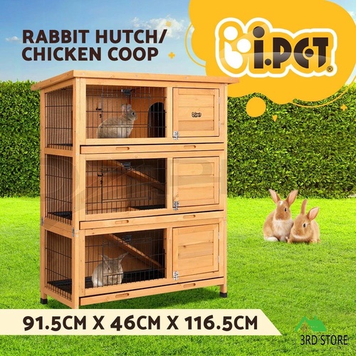 i.Pet Rabbit Hutch Chicken Coop Hutches Large Run Wooden Cage House Outdoor
