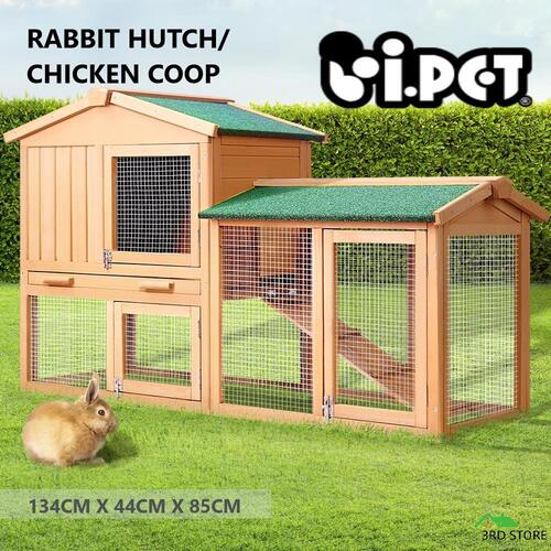i.Pet Rabbit Hutch Chicken Coop Hutches Large Run Wooden Cage House Outdoor