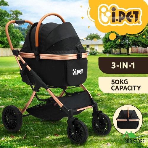 i.Pet Pet Dog Stroller Pram Large Cat Carrier Travel Pushchair Foldable 4 Wheels