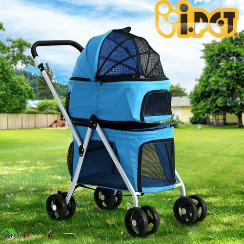 i.Pet Pet Stroller Dog Pram Large Cat Carrier Travel Foldable 4 Wheels Double