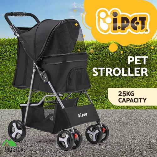 i.Pet Pet Stroller Dog Cat Cage Carrier Travel Pushchair Foldable Pram 4 Wheels