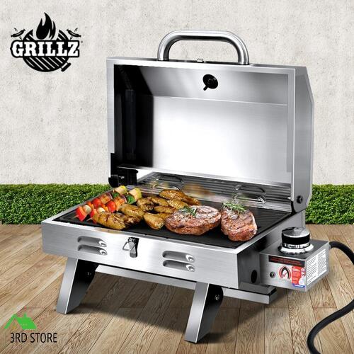 Grillz Portable Gas BBQ Grill Smoker Camping Cooker Stainless Steel Outdoor LPG