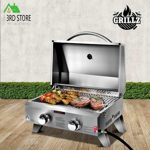 Grillz Portable Gas BBQ Grill Smoker Outdoor Kitchen Camping Cooking 2 Burners