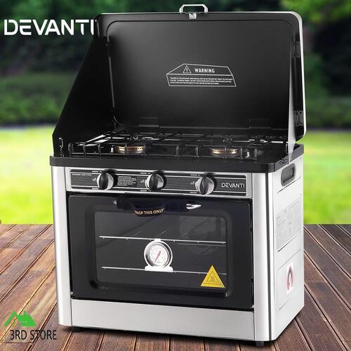 Devanti Portable Gas Camping Oven Outdoor Caravan Stove Cooker Stainless Steel
